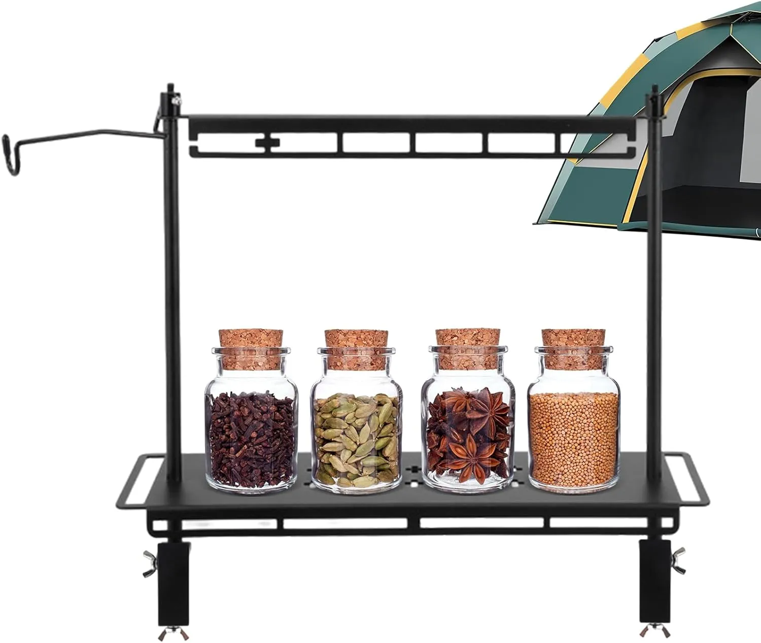 Display Rack, Camping Foldable Storage Rack, Multifunctional Aluminum Lightweight Folding Table Stand, with Lantern Stand, Outdoor Camping Table lamp Hanger (A)