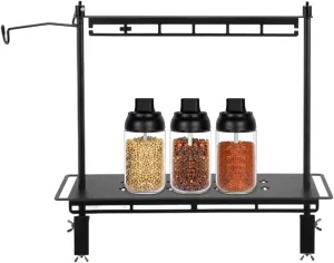 Display Rack, Camping Foldable Storage Rack, Multifunctional Aluminum Lightweight Folding Table Stand, with Lantern Stand, Outdoor Camping Table lamp Hanger (A)