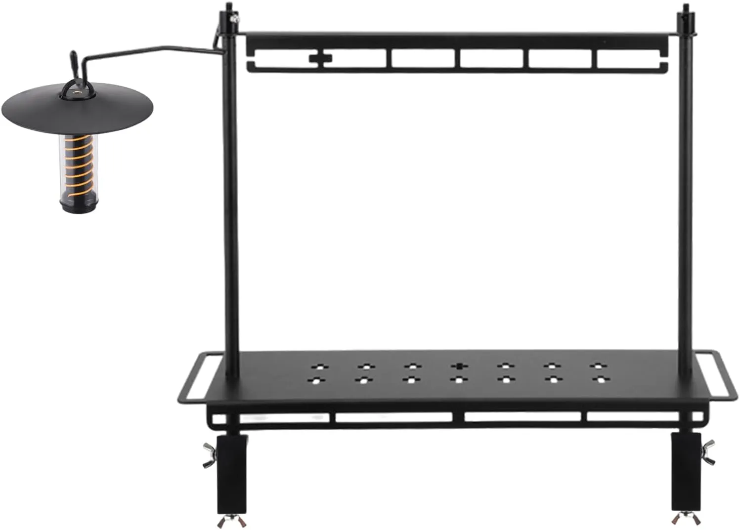 Display Rack, Camping Foldable Storage Rack, Multifunctional Aluminum Lightweight Folding Table Stand, with Lantern Stand, Outdoor Camping Table lamp Hanger (A)