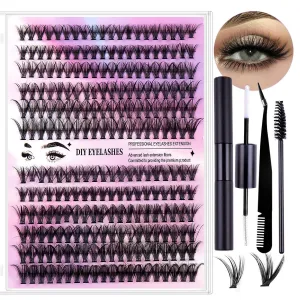 DIY Eyelash Extension Kit with Fibers, Mascara, Brushes and Tweezers, Purple