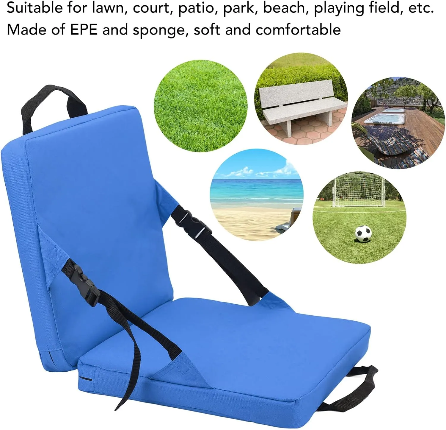 Diydeg Portable Stadium Seat Cushion, Outdoor Folding Padded Floor Chair with Back Support, Storage Pocket & Adjustable Strap, Lightweight Stadium Bleacher Seat for Sporting Events,