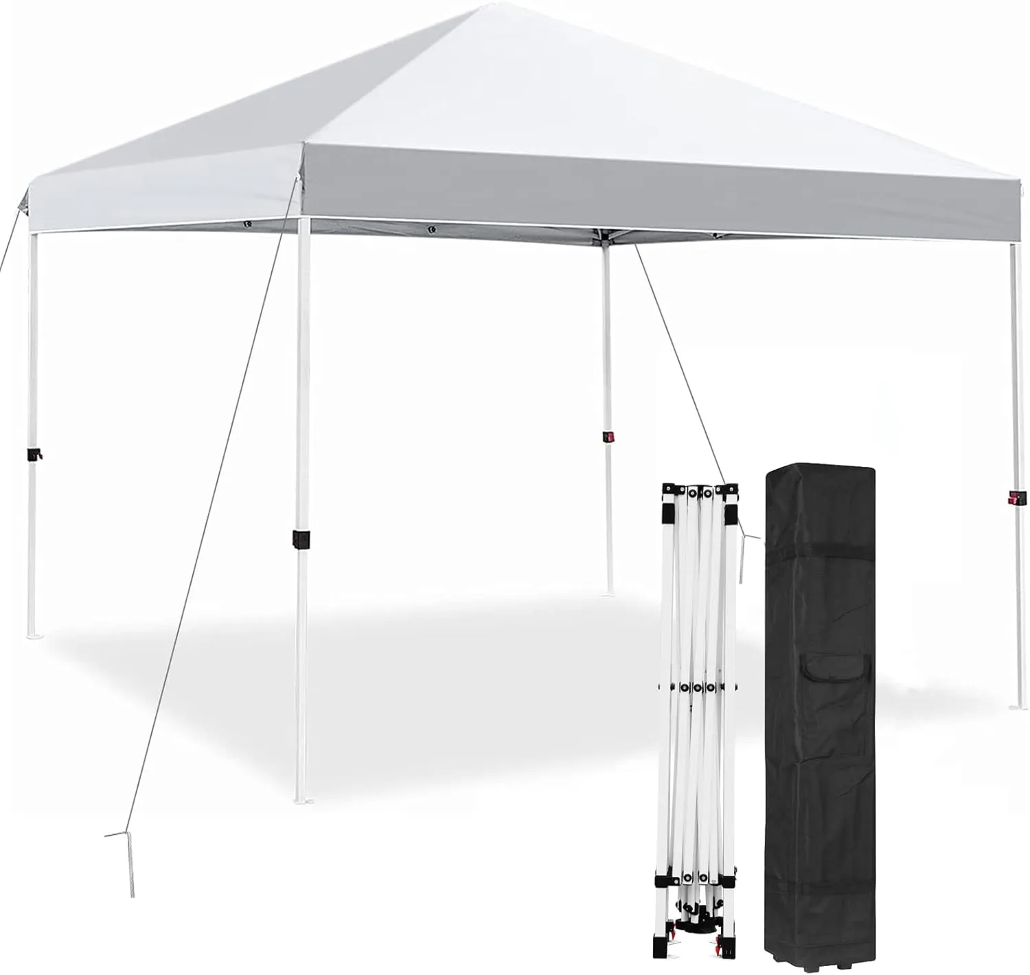DOIT 10' x 10' Pop Up Canopy, Instant Easy Setup Outdoor Canopy Tent with Waterproof Canopy, Adjustable Height & Portable Wheeled Bag - White