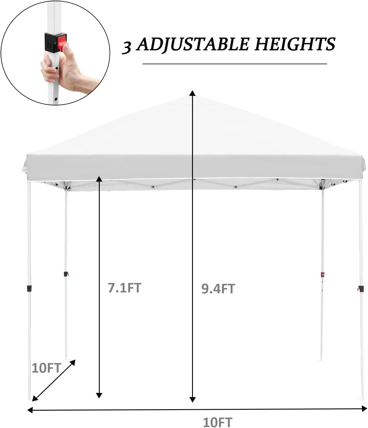 DOIT 10' x 10' Pop Up Canopy, Instant Easy Setup Outdoor Canopy Tent with Waterproof Canopy, Adjustable Height & Portable Wheeled Bag - White
