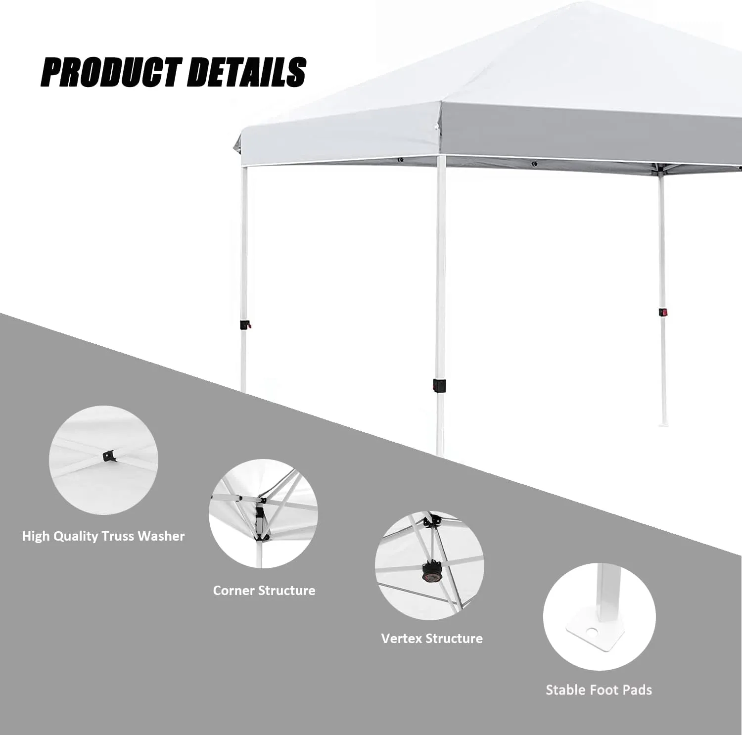 DOIT 10' x 10' Pop Up Canopy, Instant Easy Setup Outdoor Canopy Tent with Waterproof Canopy, Adjustable Height & Portable Wheeled Bag - White