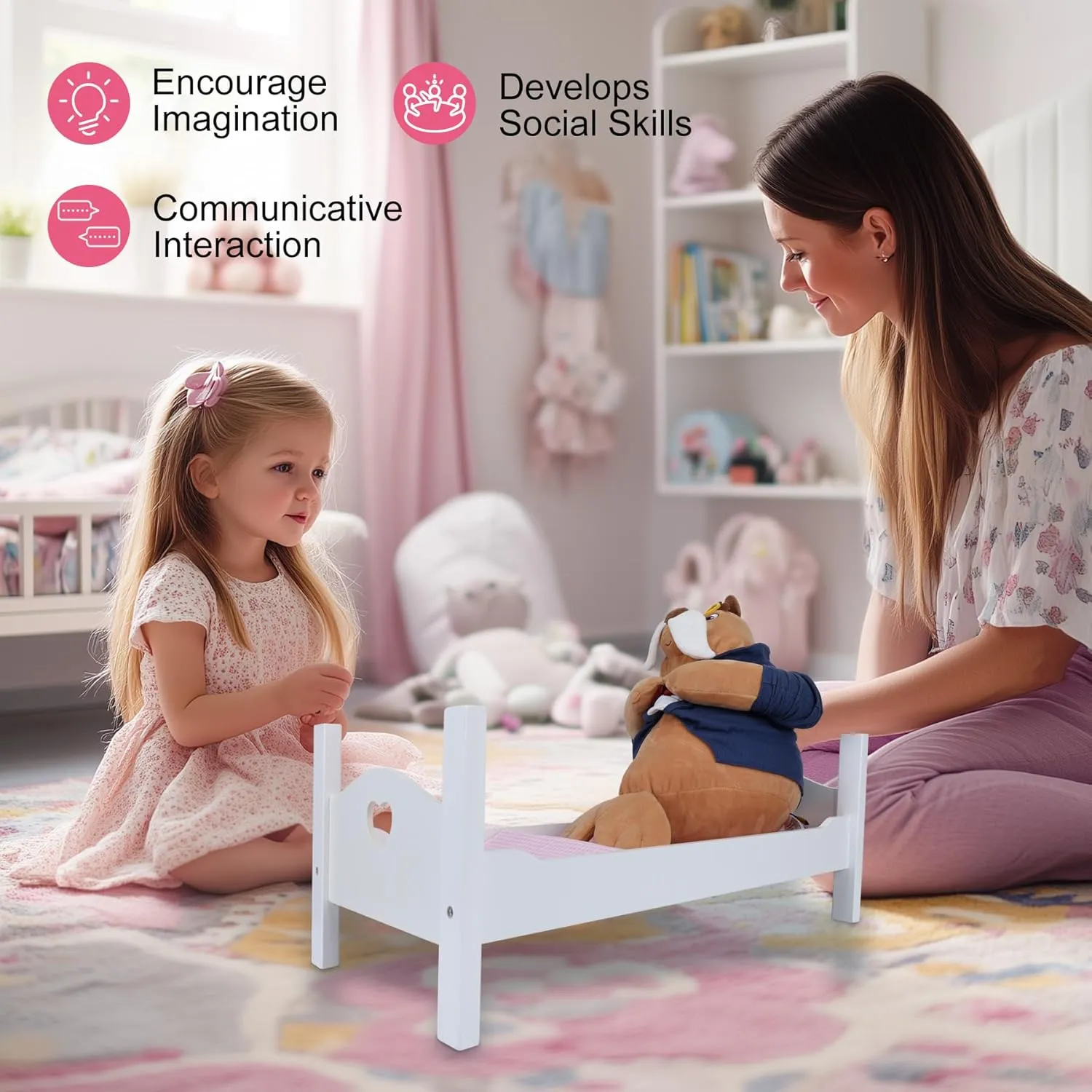 Doll Furniture Accessories for American Girl Dolls-Miniature Furniture Set, Realistic Dollhouse Furniture for Kids, Non-Toxic & Easy to Assemble,Perfect for Imaginative Play (White Doll Bed)