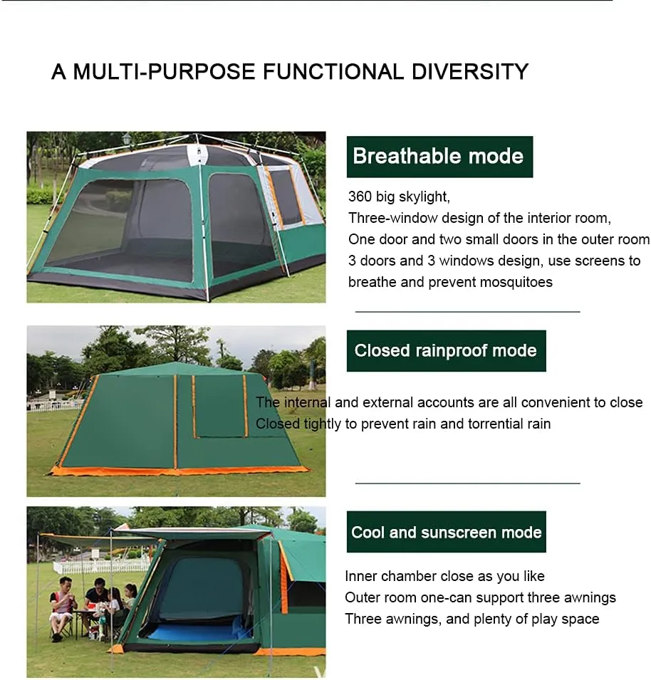 Dome Tent with Porch Automatic Pop Up Tent Sun Shelter Easy Set Up Double Layer Family Camping Tents with Carrying Bag for Outdoor Camping, Fishing