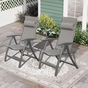 Domi Patio Outdoor Sling Chairs Set of 2 with Moveable Headrest, Folding Chairs Outdoor Reclining Camping Chairs with Armrest Adjustable High Backrest