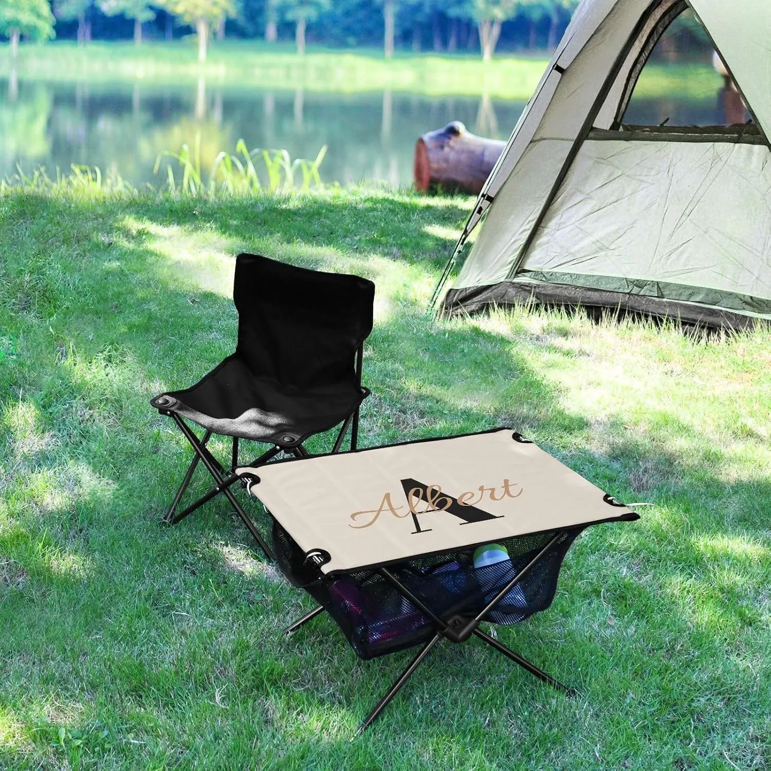 DOMIKING Beige Custom Portable Camping Table Personalized Folding Picnic Tables Camp Tables for Travel Outdoor Hike 23.6 * 15.7 * 15 in