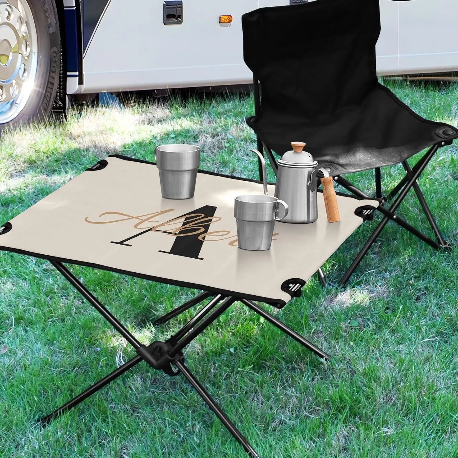 DOMIKING Beige Custom Portable Camping Table Personalized Folding Picnic Tables Camp Tables for Travel Outdoor Hike 23.6 * 15.7 * 15 in