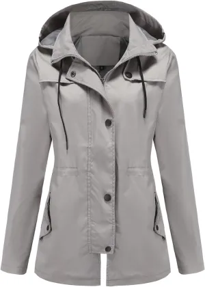 DOSLAVIDA Women's Rain Jacket Waterproof Hooded Windbreaker Lightweight Trench Coat Active Outdoor Raincoat With Hood