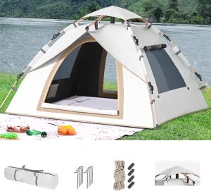 Double Layer Family Camping Tent,Pop-Up Camping Tent,Dome Tent,3-4 Person Family Tent with Carry Bag, Lightweight Tent for Camping, Traveling, Hiking, Outdoor(A)
