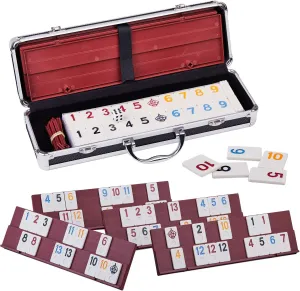 Doublefan Rummy 106 Tiles Large Rummy with 4 Sturdy Racks& Instructions Rummy Tiles with Aluminum Case Suit for 2-4 Players