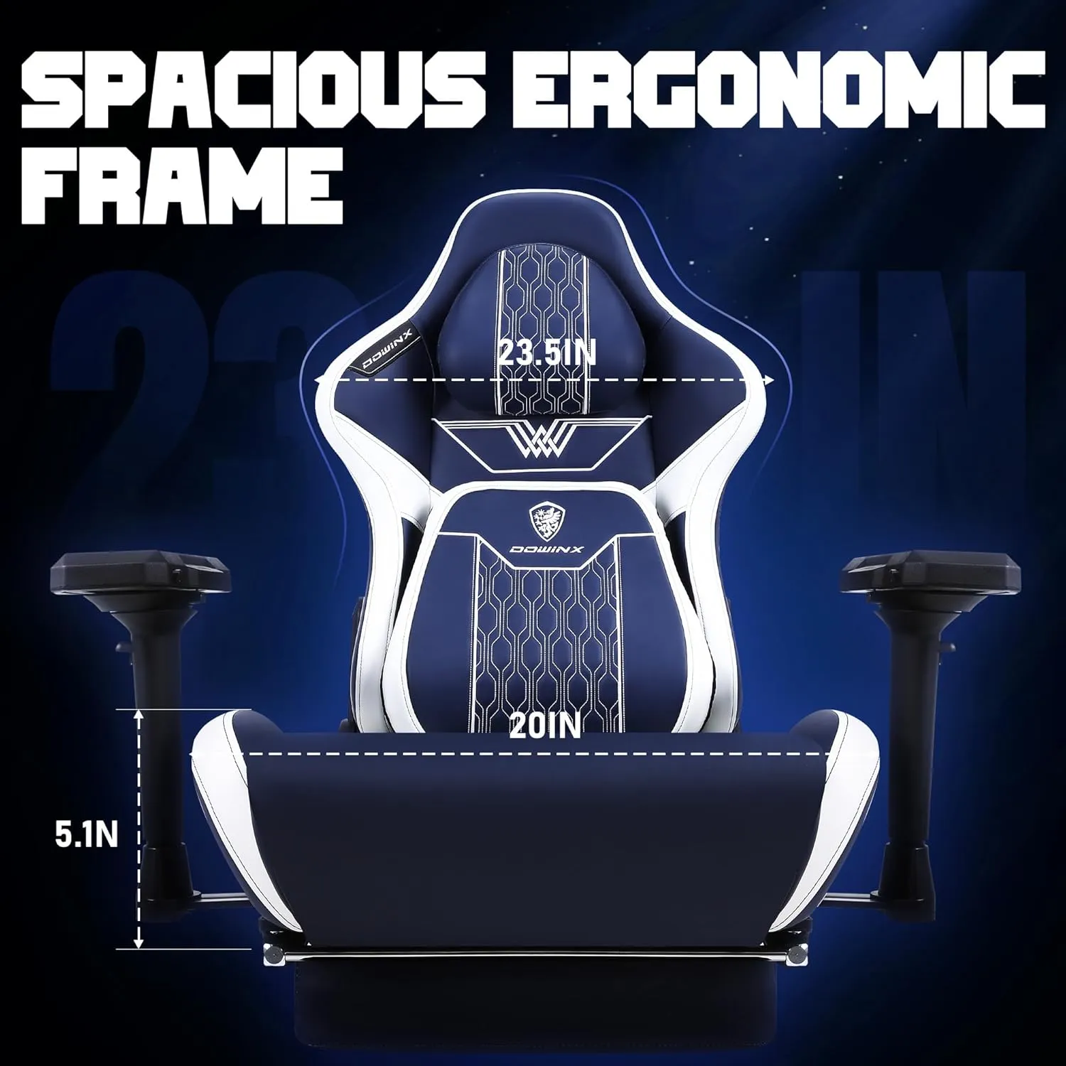 Dowinx Big and Tall Gaming Chair with Footrest, High Back Ergonomic Office Chair with Comfortable Headrest and Lumbar Support, 4D Armrests Computer Chair for Adults, Pu Leather, Blue