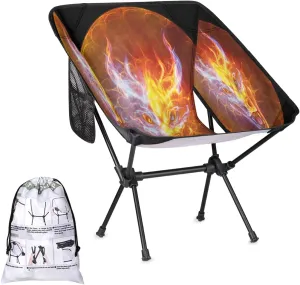 Dragon Fire Camping Chairs for Adults Ultralight Folding Chairs Outside Portable Camp Backpacking Chair with Side Pocket Storage Bag Compact Beach Chairs for Hiking Fishing