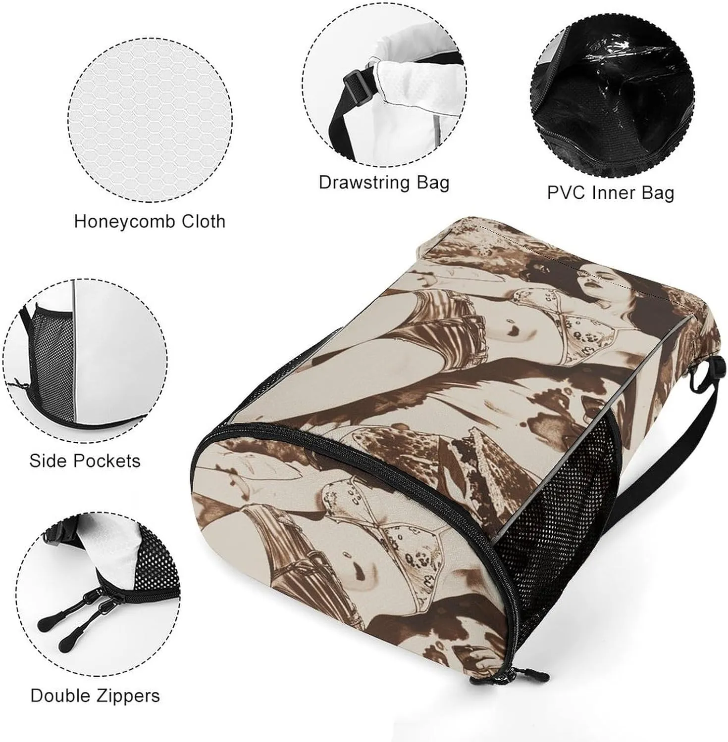Drawstring Backpack Sport Gym Lying on Blanket Sackpack Bag With Side Pocket Resistant Sackpack for Women Men, 45.5x41.5x36cm