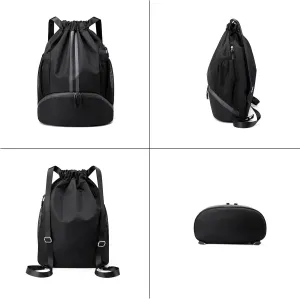 Drawstring Gym Bag for Men, Waterproof Drawstring Backpack for Women, Swim Bag with Shoes Compartment. (Yellow)