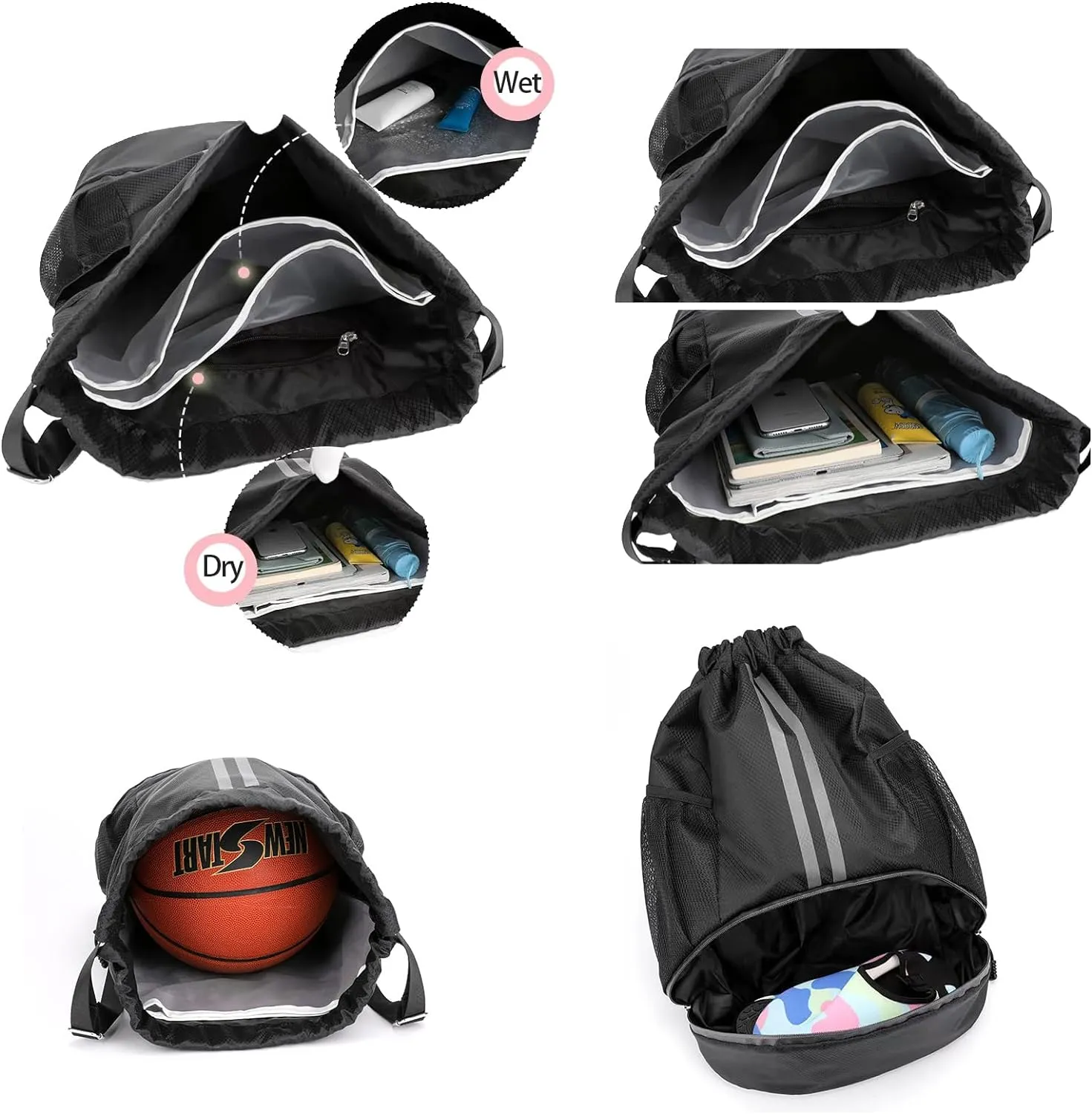 Drawstring Gym Bag for Men, Waterproof Drawstring Backpack for Women, Swim Bag with Shoes Compartment. (Yellow)