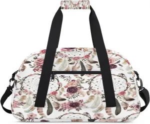 Dreamcatcher Gym Duffel Bag for Men Women Color Rose Feathers Sports Tote Bag with Adjustable Shoulder Strap for Dance Gymnastics Traveling Outdoor Camping Overnight Stay