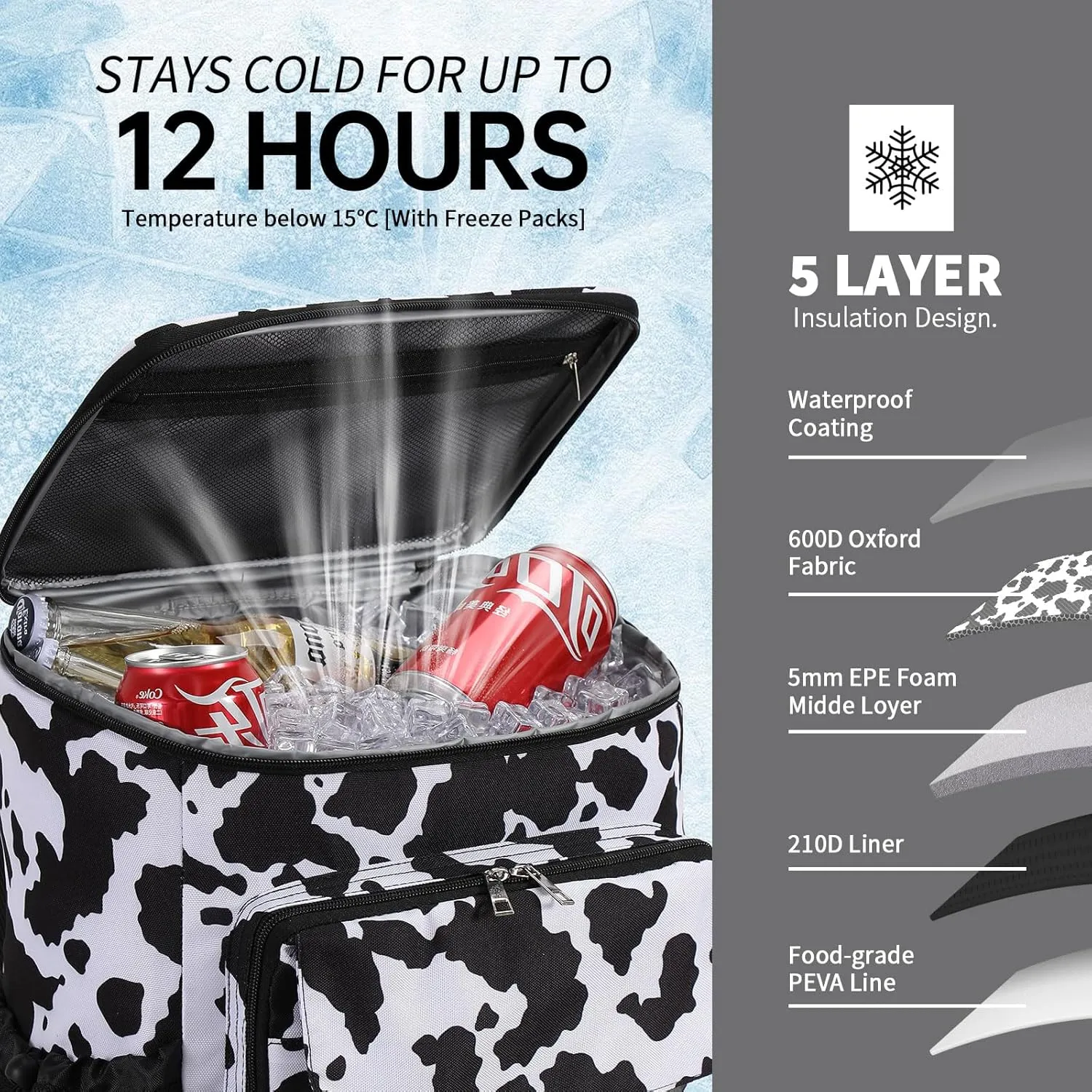 DYSHAYEN Cooler Backpack,Lightweight Backpack Cooler Insulated Leak Proof,30 Cans Soft Cooler Bag for Beach,Camping,Beach,Picnic,Lunch