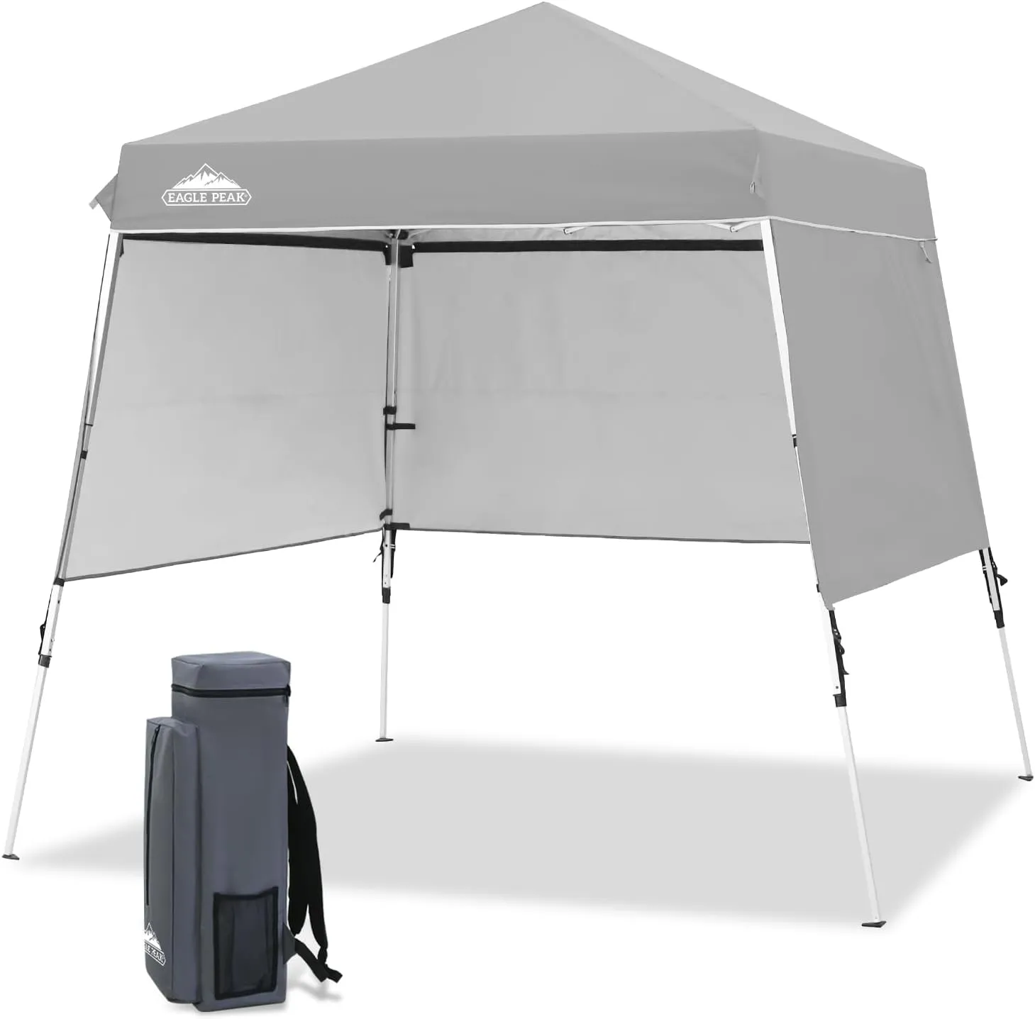 EAGLE PEAK Day Tripper 8x8 Aluminum Super-Lightweight Pop Up Canopy with 3 Removable Walls, Instant Outdoor Backpack Canopy Tent, Outside Beach Folding Sun Shelter, 8x8 Base 6x6 Top, Light Gray