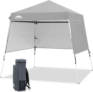 EAGLE PEAK Day Tripper 8x8 Aluminum Super-Lightweight Pop Up Canopy with 3 Removable Walls, Instant Outdoor Backpack Canopy Tent, Outside Beach Folding Sun Shelter, 8x8 Base 6x6 Top, Light Gray