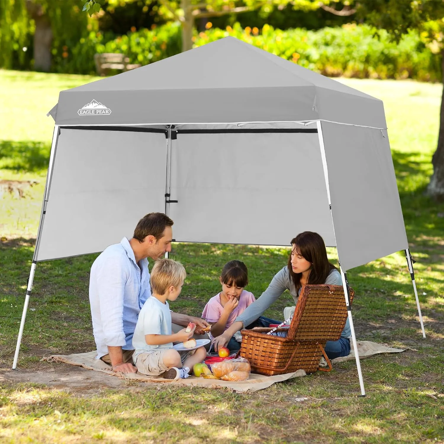 EAGLE PEAK Day Tripper 8x8 Aluminum Super-Lightweight Pop Up Canopy with 3 Removable Walls, Instant Outdoor Backpack Canopy Tent, Outside Beach Folding Sun Shelter, 8x8 Base 6x6 Top, Light Gray