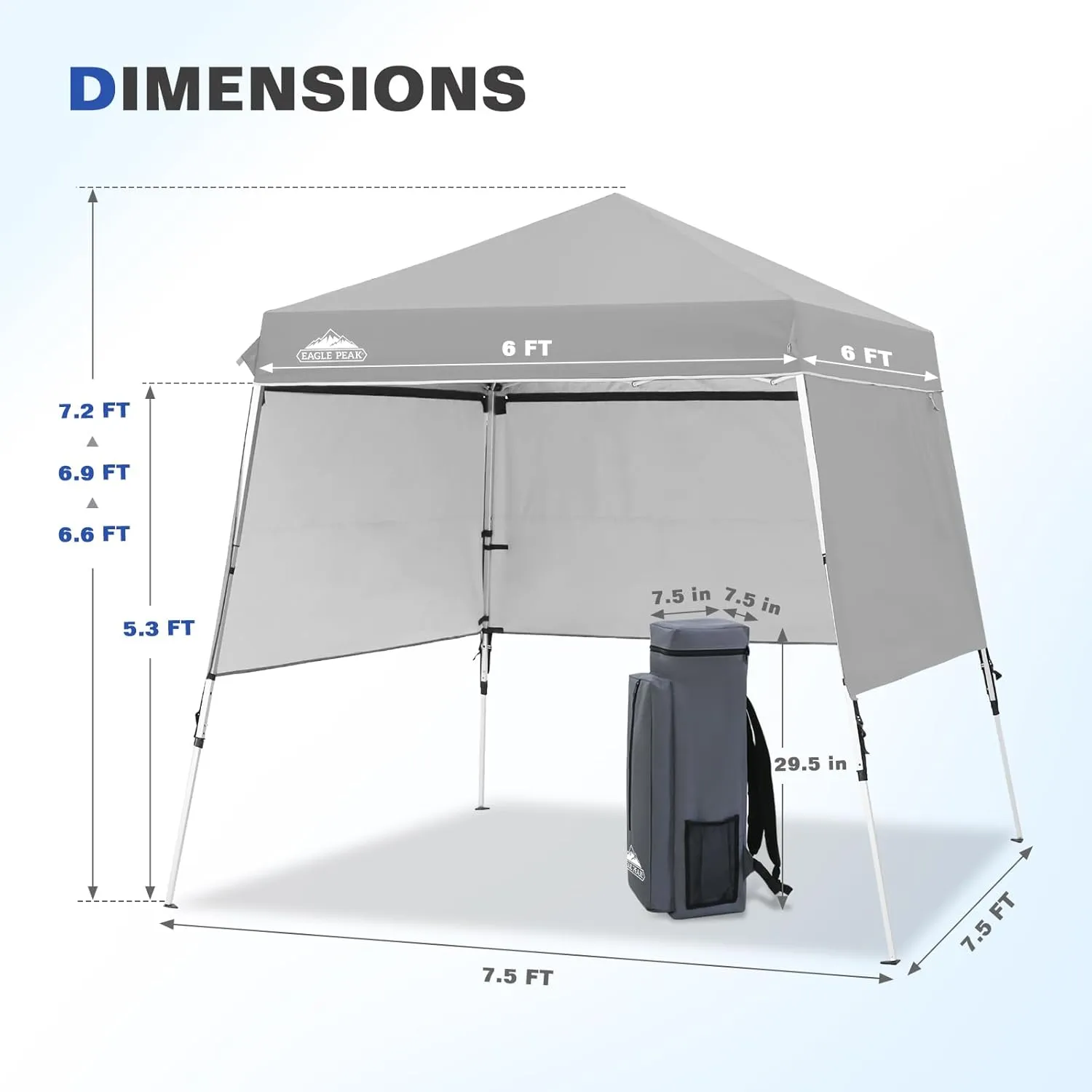 EAGLE PEAK Day Tripper 8x8 Aluminum Super-Lightweight Pop Up Canopy with 3 Removable Walls, Instant Outdoor Backpack Canopy Tent, Outside Beach Folding Sun Shelter, 8x8 Base 6x6 Top, Light Gray