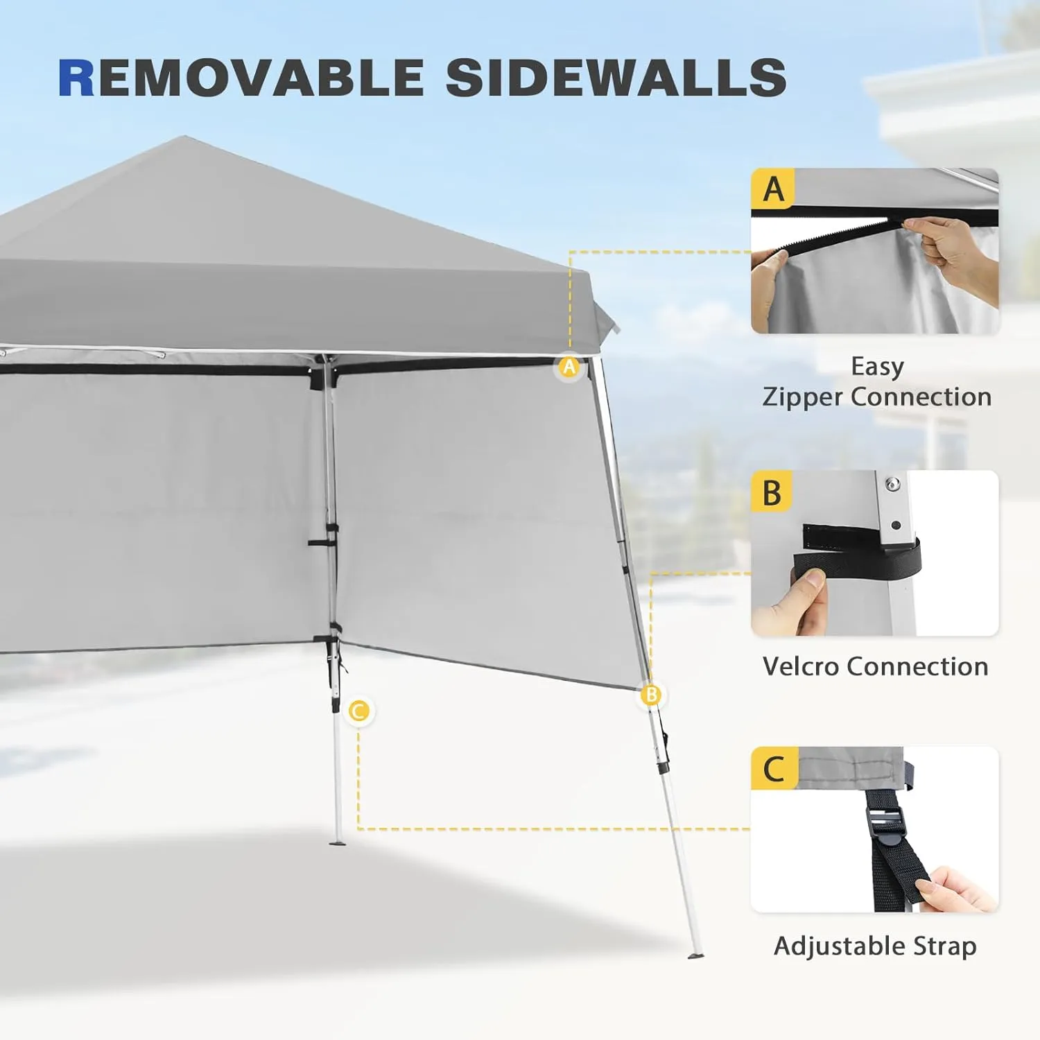 EAGLE PEAK Day Tripper 8x8 Aluminum Super-Lightweight Pop Up Canopy with 3 Removable Walls, Instant Outdoor Backpack Canopy Tent, Outside Beach Folding Sun Shelter, 8x8 Base 6x6 Top, Light Gray