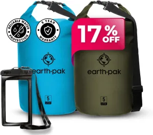 Earth Pak Waterproof Dry Bag - Roll Top Waterproof Backpack Light Blue 5L & Forest Green 5L