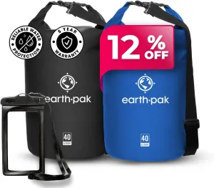 Earth Pak Waterproof Dry Bag - Roll Top Waterproof Backpack Sack (Black 40L & Blue 40L)
