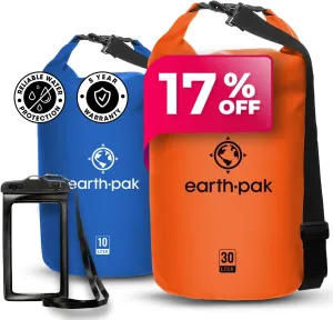 Earth Pak Waterproof Dry Bag - Roll Top Waterproof Backpack Sack (Blue 10L & Orange 30L)