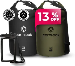 Earth Pak Waterproof Dry Bag - Roll Top Waterproof Backpack Sack (Blue 55L & Forest Green 55L)