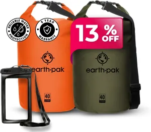 Earth Pak Waterproof Dry Bag - Roll Top Waterproof Backpack Sack (Orange 40L & Forest Green 40L)