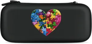 Earth Puzzle Heart Compatible with Switch Carrying Case Hard Travel Game Bag Pouch with 15 Games Accessories
