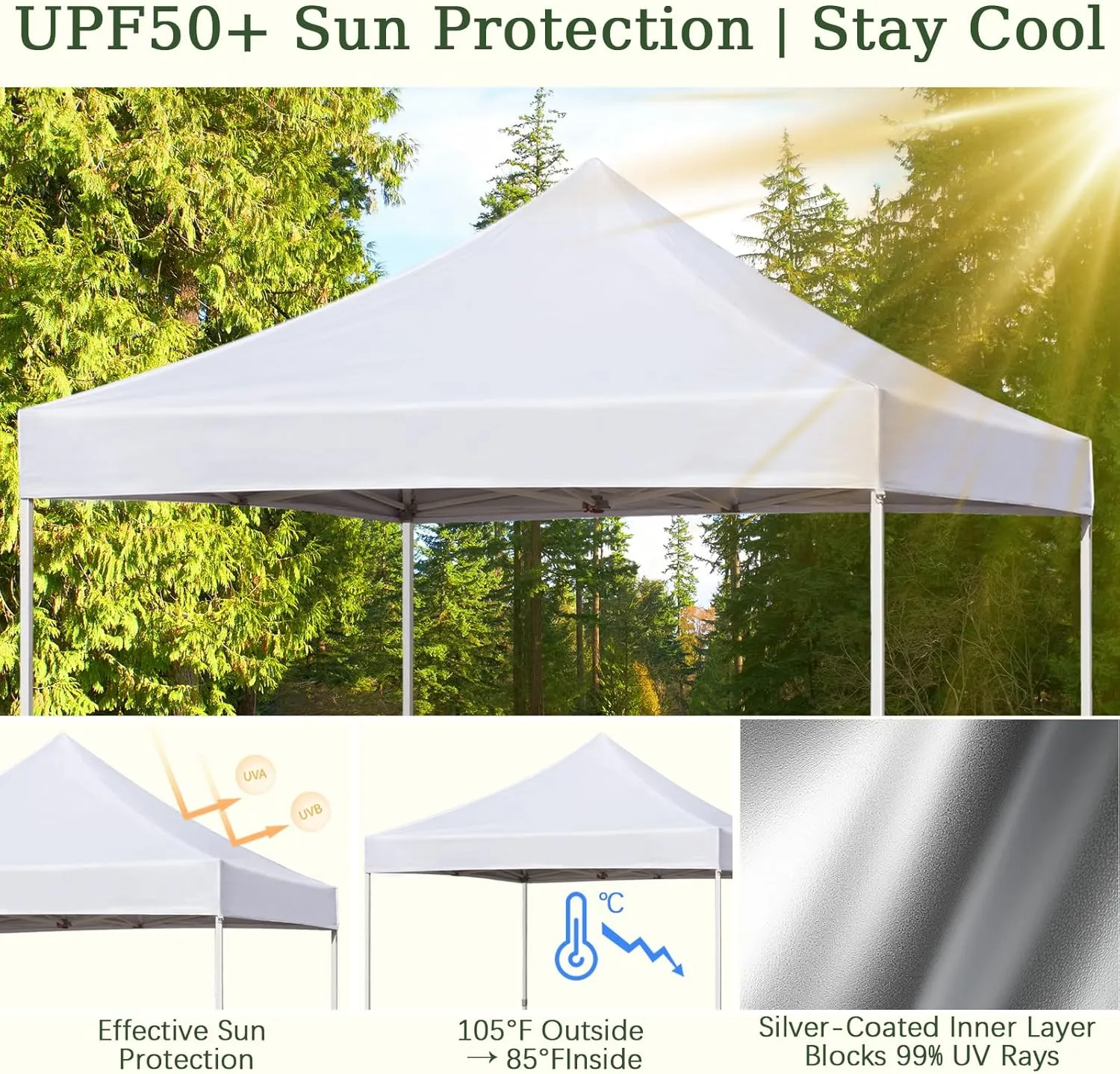 Easy 8x8 Pop Up Canopy Tent with Peak Tensioner, Heavy Duty for Commercial Use, Industry-Leading 3000mm Waterproof, 500D Silver Coated Top, Wheeled Bag, 4 Sandbags, Stakes & Ropes, White