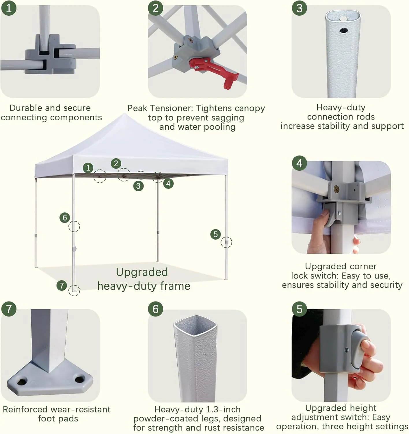 Easy 8x8 Pop Up Canopy Tent with Peak Tensioner, Heavy Duty for Commercial Use, Industry-Leading 3000mm Waterproof, 500D Silver Coated Top, Wheeled Bag, 4 Sandbags, Stakes & Ropes, White