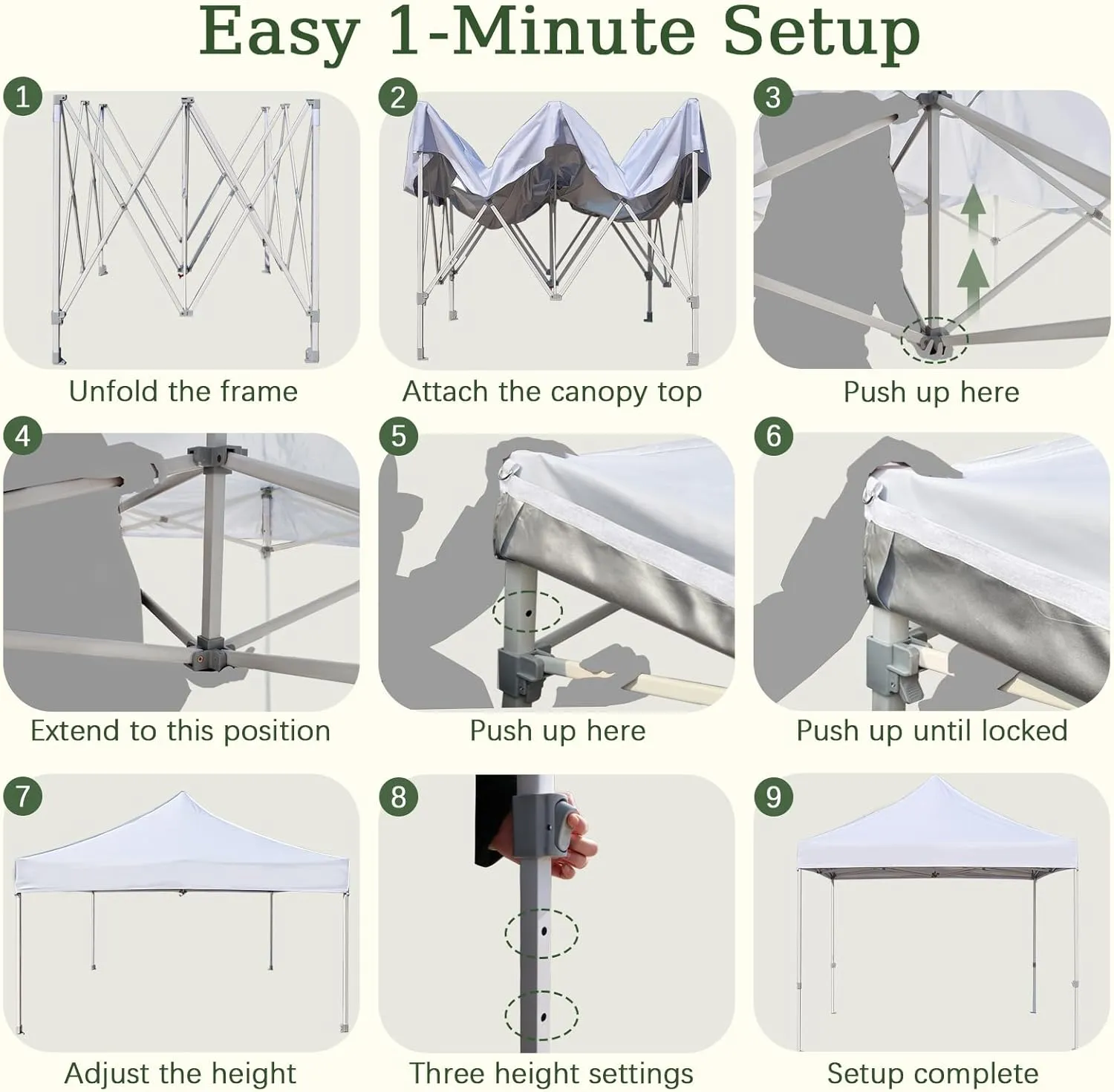 Easy 8x8 Pop Up Canopy Tent with Peak Tensioner, Heavy Duty for Commercial Use, Industry-Leading 3000mm Waterproof, 500D Silver Coated Top, Wheeled Bag, 4 Sandbags, Stakes & Ropes, White