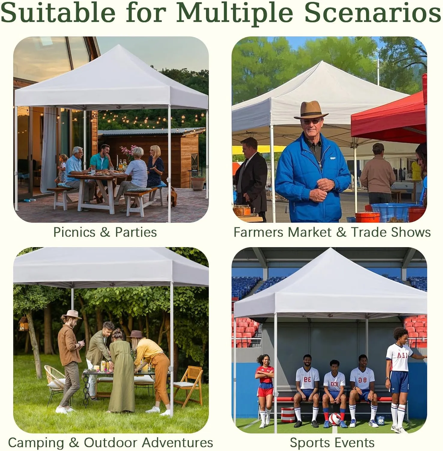 Easy 8x8 Pop Up Canopy Tent with Peak Tensioner, Heavy Duty for Commercial Use, Industry-Leading 3000mm Waterproof, 500D Silver Coated Top, Wheeled Bag, 4 Sandbags, Stakes & Ropes, White