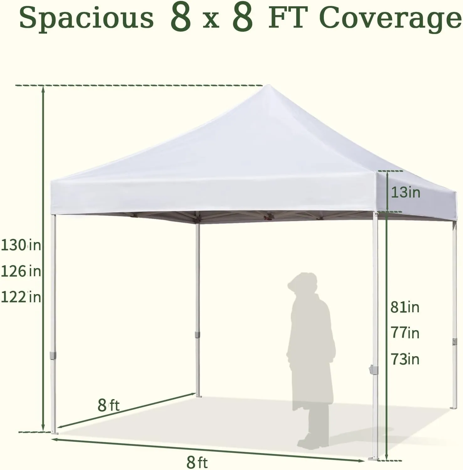 Easy 8x8 Pop Up Canopy Tent with Peak Tensioner, Heavy Duty for Commercial Use, Industry-Leading 3000mm Waterproof, 500D Silver Coated Top, Wheeled Bag, 4 Sandbags, Stakes & Ropes, White