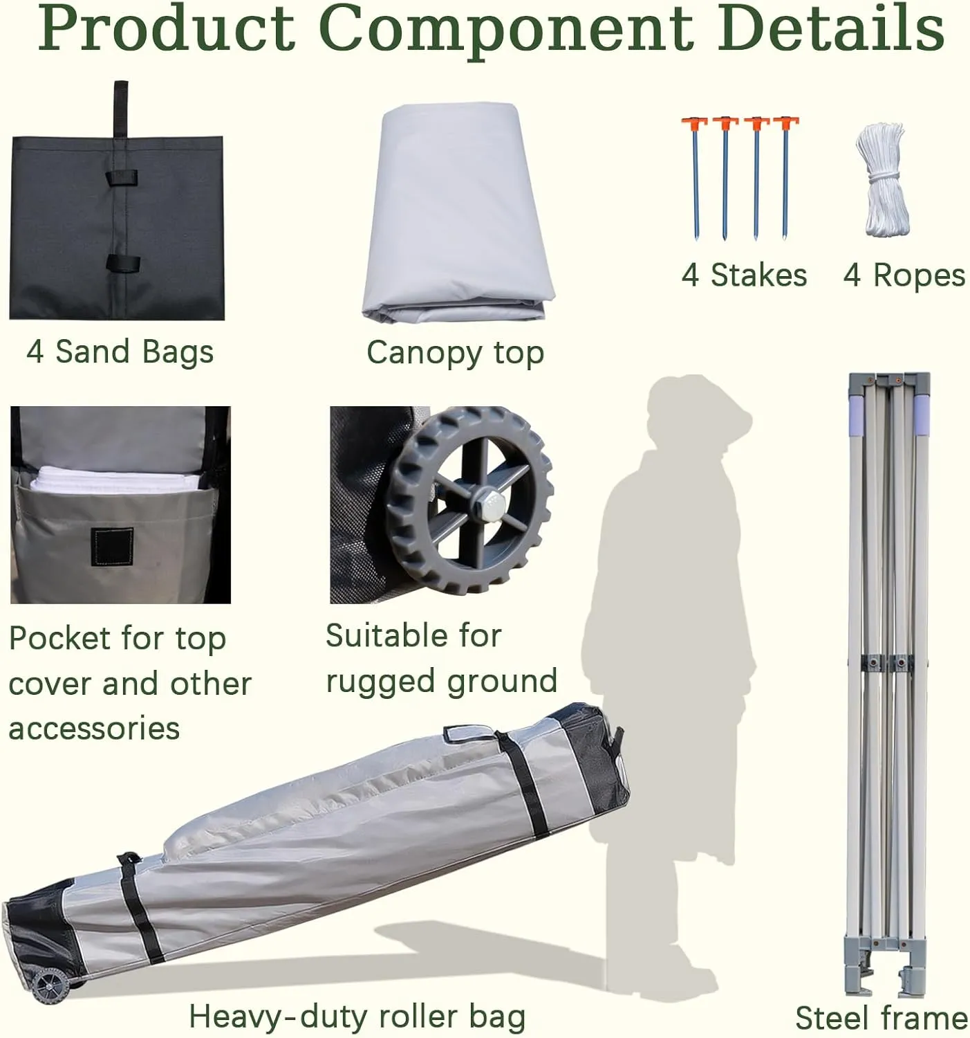 Easy 8x8 Pop Up Canopy Tent with Peak Tensioner, Heavy Duty for Commercial Use, Industry-Leading 3000mm Waterproof, 500D Silver Coated Top, Wheeled Bag, 4 Sandbags, Stakes & Ropes, White