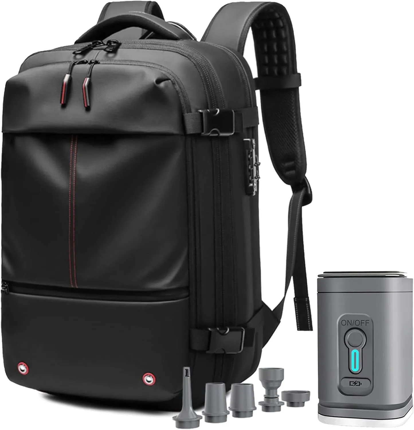 Easy Vac Pack Backpack, Easyvacpack usa Carry on, Vacuum Compression System Expands Capacity to 60L, Easy to Take on Plane (Black   (with air pump))