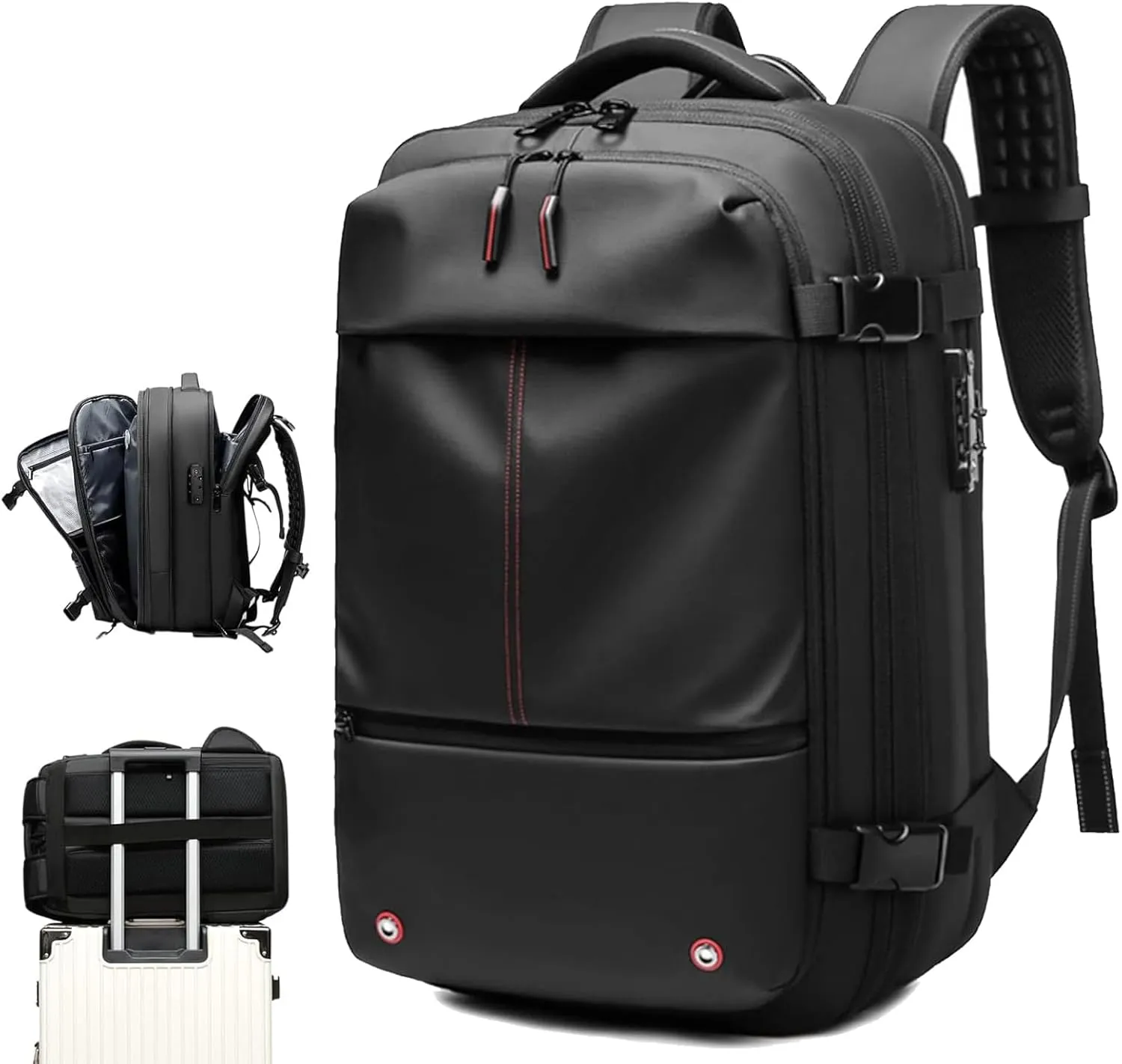 Easy Vac Pack Backpack, Easyvacpack usa Carry on, Vacuum Compression System Expands Capacity to 60L, Easy to Take on Plane (Black (without air pump))