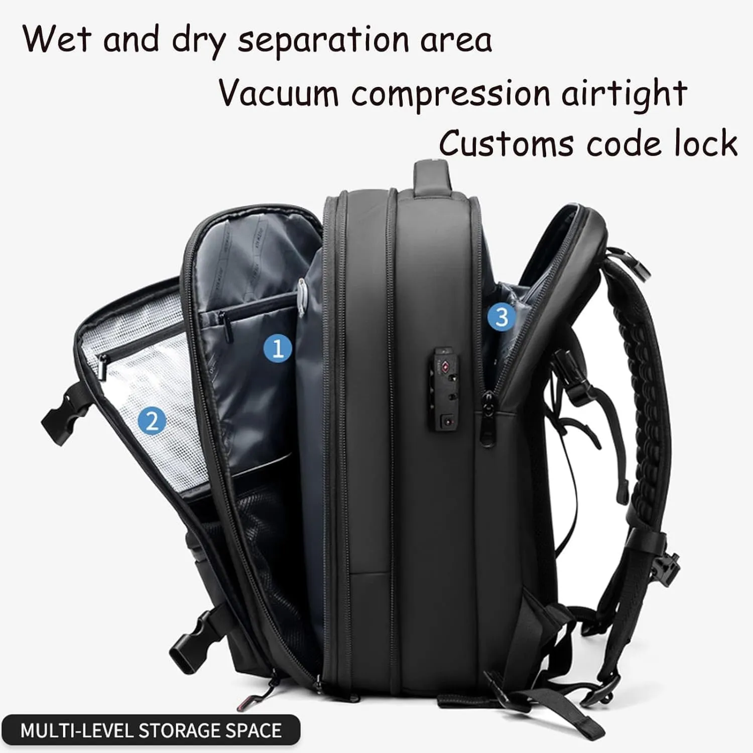 Easy Vac Pack Backpack, Easyvacpack usa Carry on, Vacuum Compression System Expands Capacity to 60L, Easy to Take on Plane (Blue (without air pump))