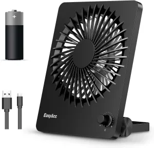 EasyAcc Portable Desk Fan Desktop Fan, Battery Operated Fan 6-Inch Foldable Travel Fan [ Ultra-Quiet Step-less Speed Control ] 160°Tilt Standing Hanging Fan for Travel Office Home Outdoor Dorm…