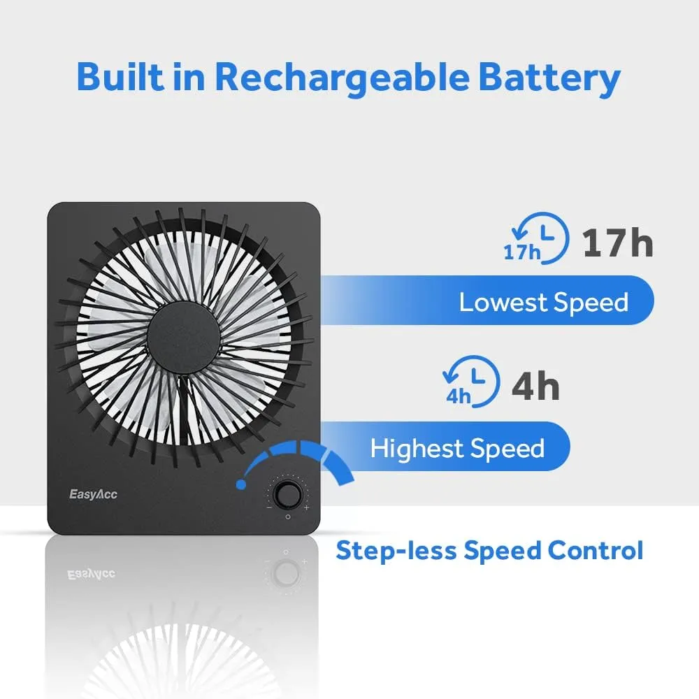 EasyAcc Portable Desk Fan Desktop Fan, Battery Operated Fan 6-Inch Foldable Travel Fan [ Ultra-Quiet Step-less Speed Control ] 160°Tilt Standing Hanging Fan for Travel Office Home Outdoor Dorm…