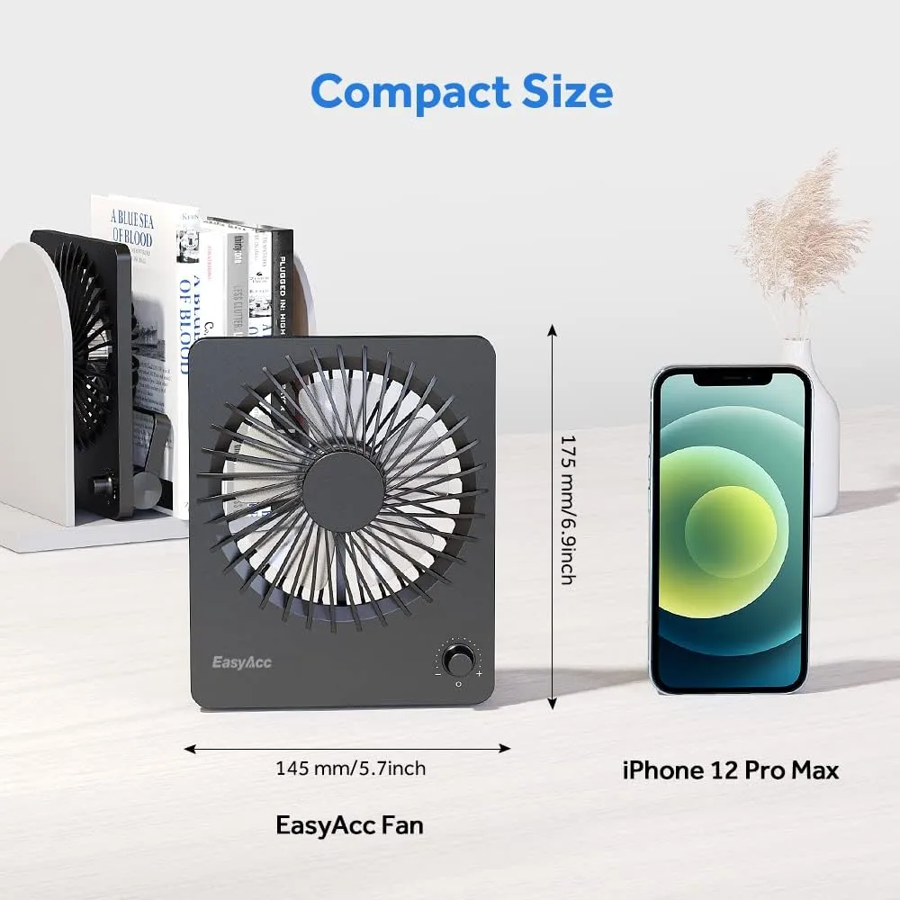 EasyAcc Portable Desk Fan Desktop Fan, Battery Operated Fan 6-Inch Foldable Travel Fan [ Ultra-Quiet Step-less Speed Control ] 160°Tilt Standing Hanging Fan for Travel Office Home Outdoor Dorm…