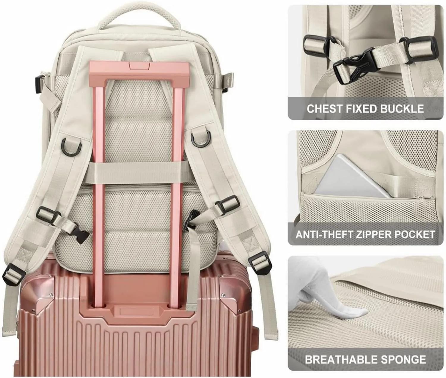 Easypack Usa Backpack, Easy Pack Backpack, 40L Expandable Carry on Flight Approved Travel Bag for Women Men, Pink
