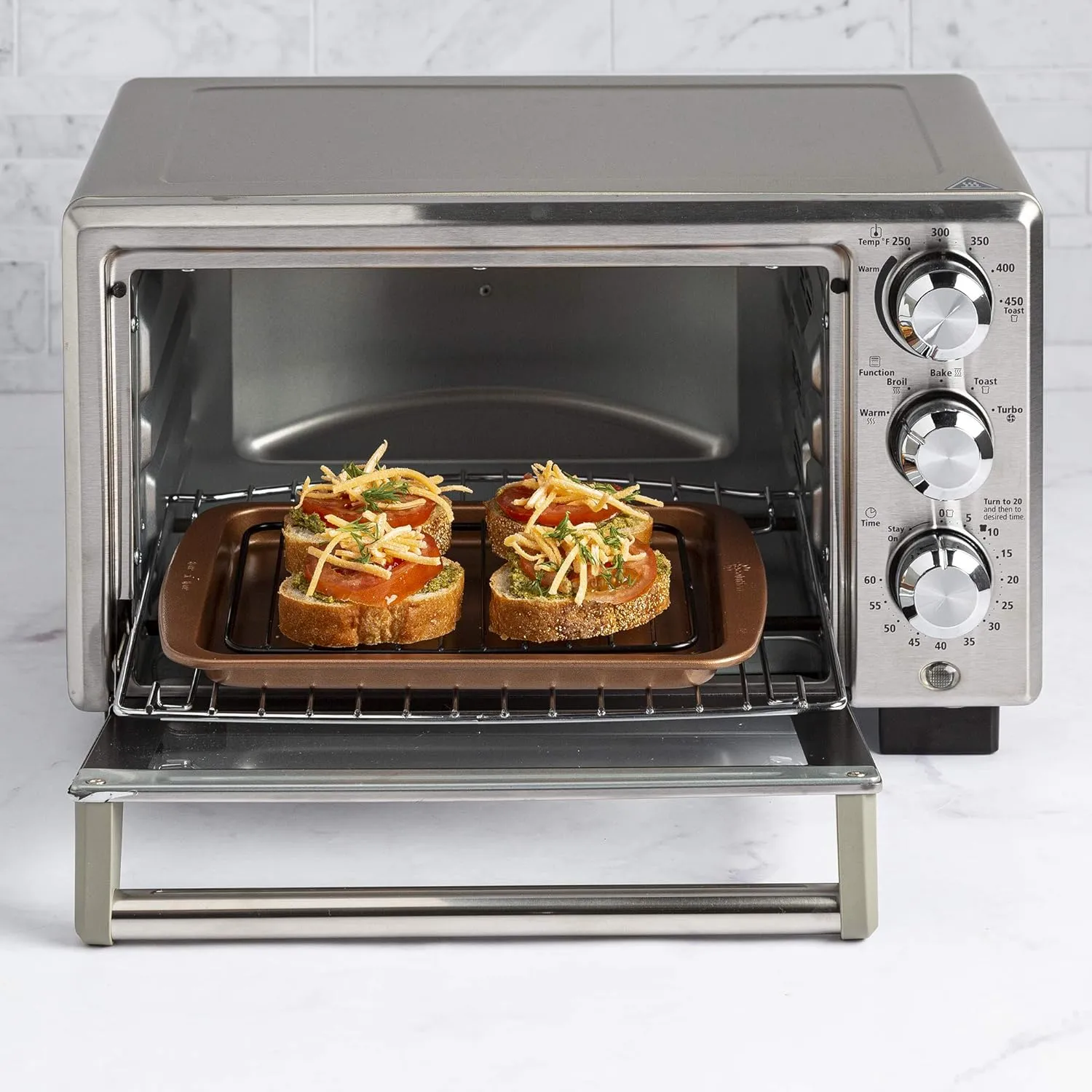 Ecolution Non-Stick Toaster Oven Bakeware Set 4-Piece, Carbon Steel, Easy to Clean and Perfect for Single Servings, Copper