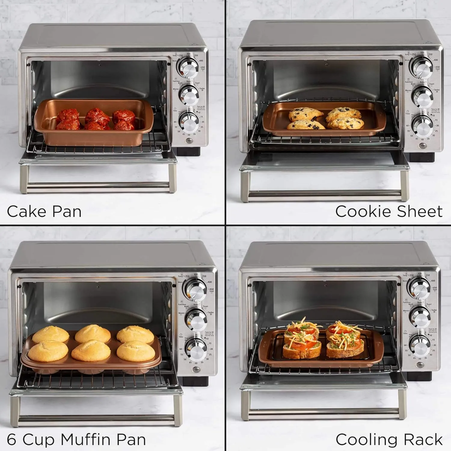 Ecolution Non-Stick Toaster Oven Bakeware Set 4-Piece, Carbon Steel, Easy to Clean and Perfect for Single Servings, Copper