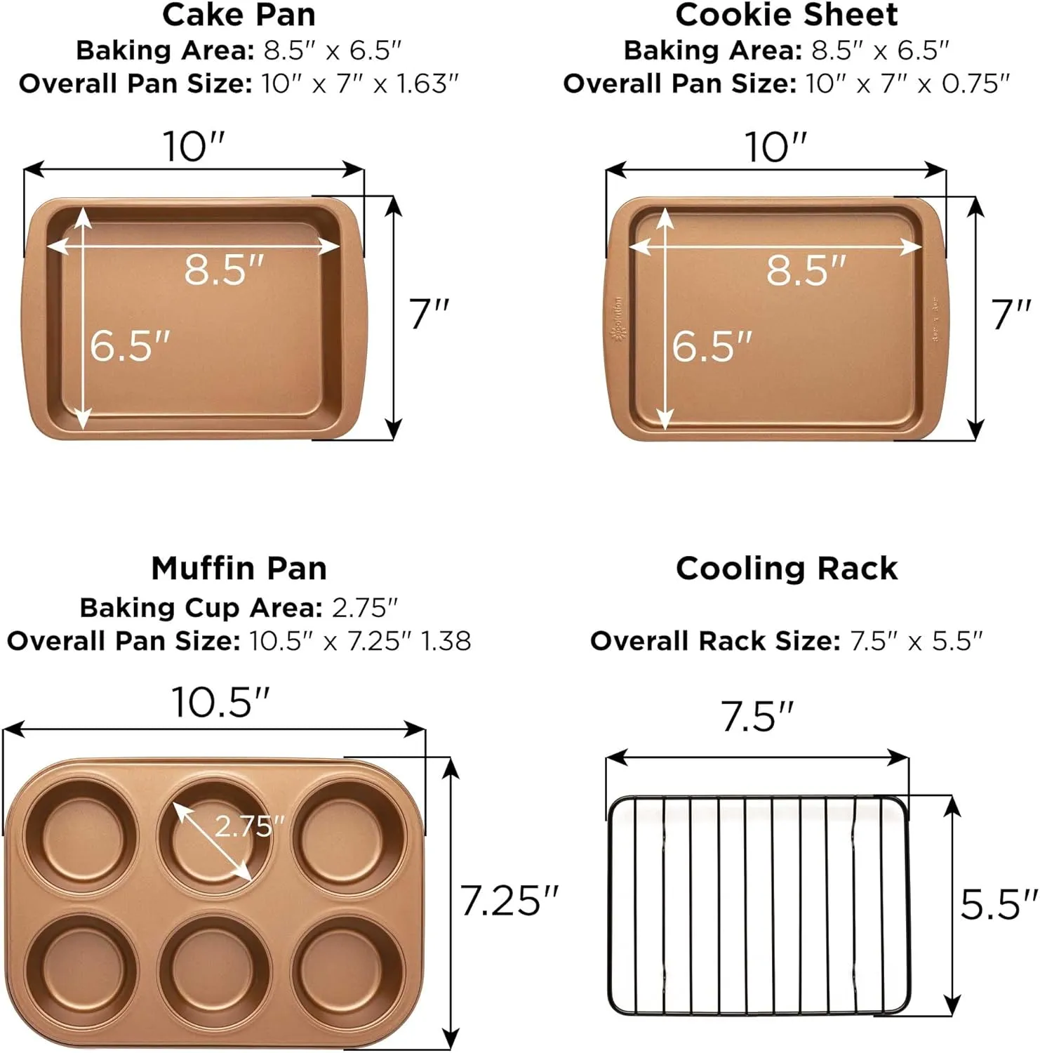 Ecolution Non-Stick Toaster Oven Bakeware Set 4-Piece, Carbon Steel, Easy to Clean and Perfect for Single Servings, Copper